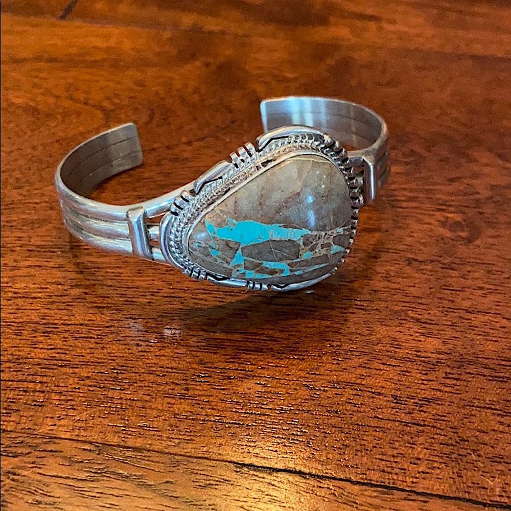 J Nelson Turquoise & Silver Cuff Bracelet - Picture 2 of 9